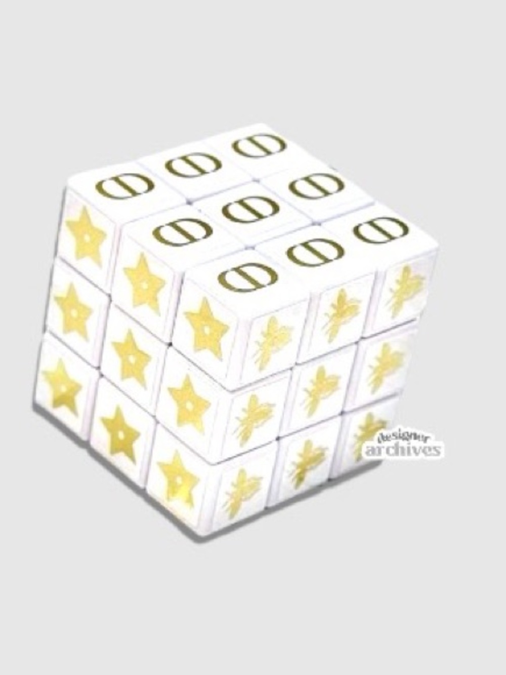 Dior White Rubik’s Cube Puzzle Plastic Gold Motifs, New in Box